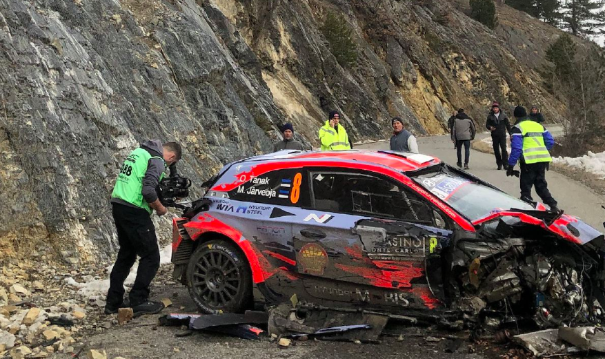 Ott Tanak crashes his WRC Hyundai and walks away unhurt