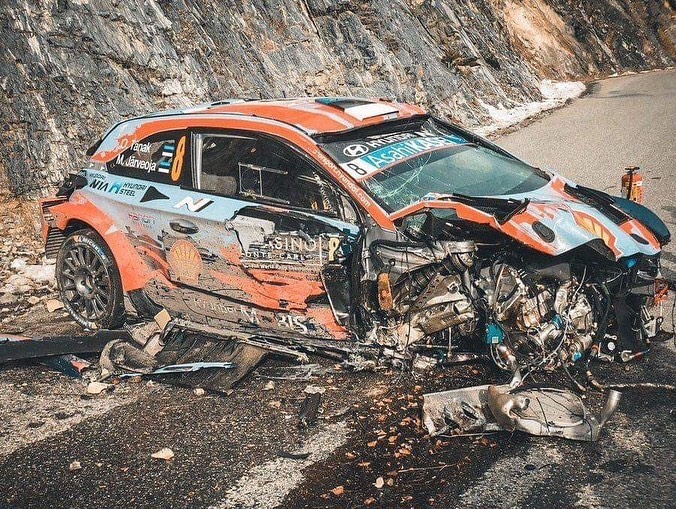 Ott Tanak crashes his WRC Hyundai and walks away unhurt