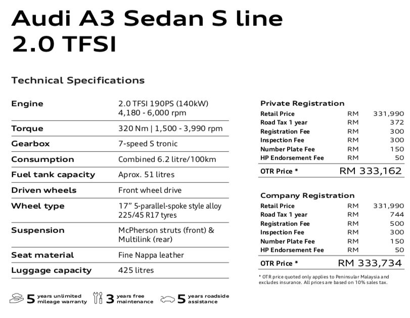 Audi A3 selling price